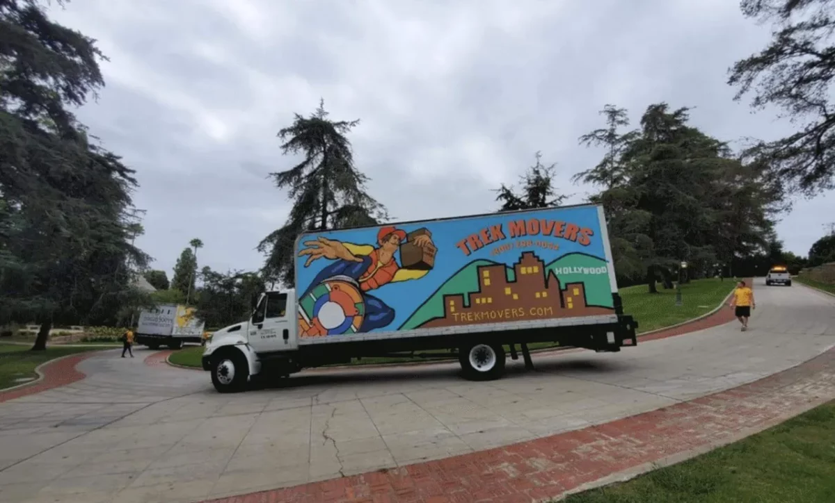 Office move in progress with moving truck, TrekMovers