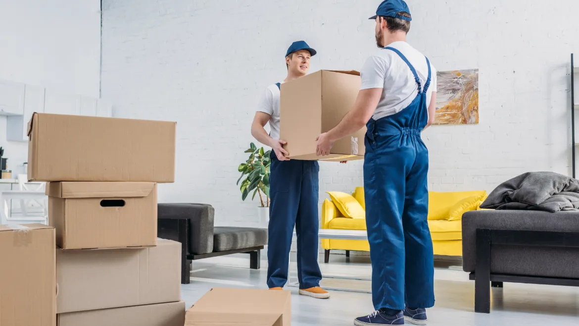 Movers carrying boxes during a home relocation, TrekMovers