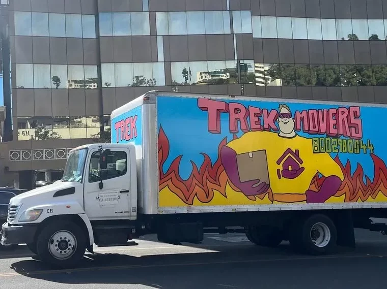 Commercial Moving Services and office relocation in California. Trek movers painted fully equipped moving truck. Packing services.