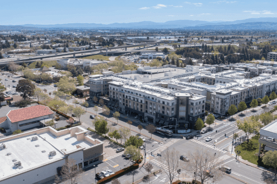 Springtime view of the downtown skyline of Dublin, California.