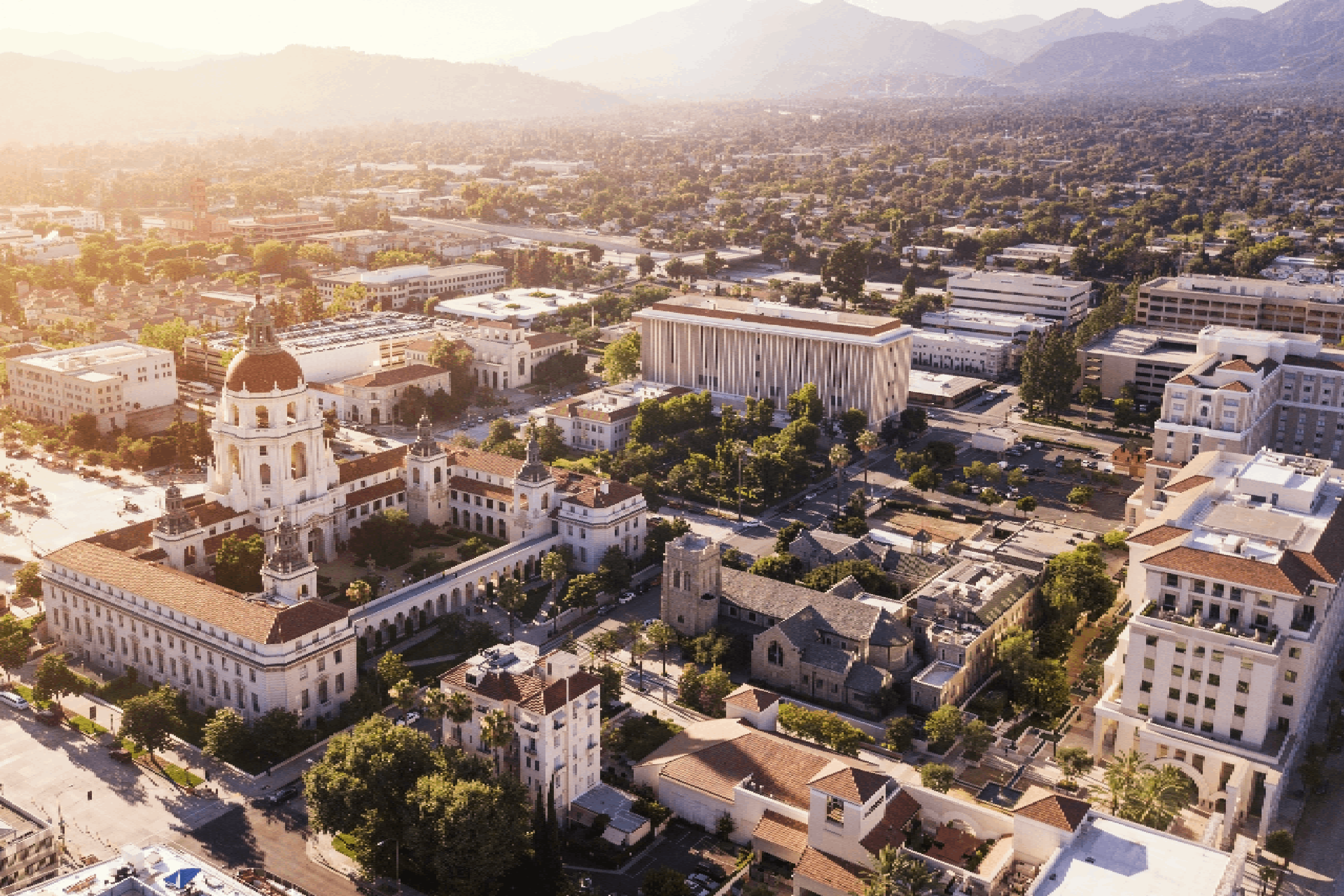 Aerial view of downtown Pasadena, California.