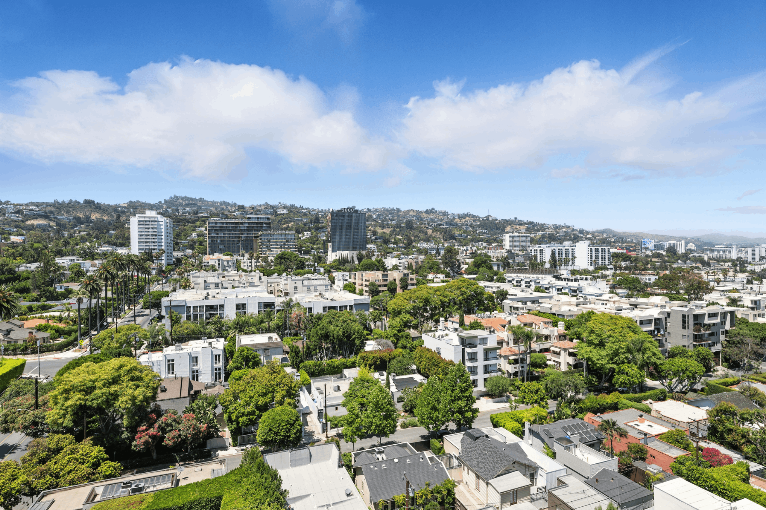 Skyline aerial view of West Hollywood, Los Angeles, CA.