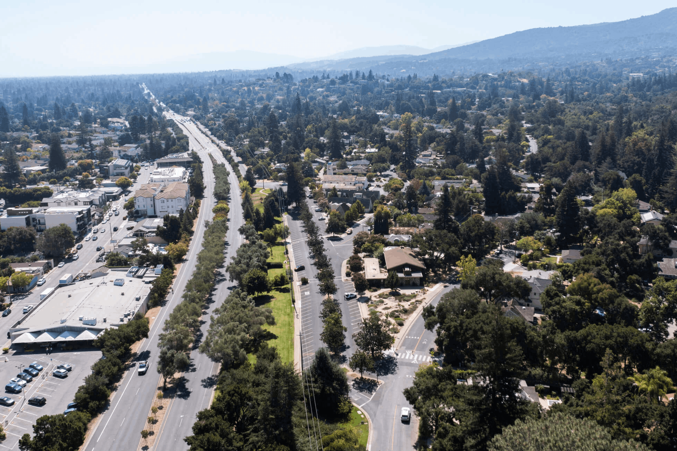 Daytime view of a neighborhood in the city of Los Altos, California, USA.