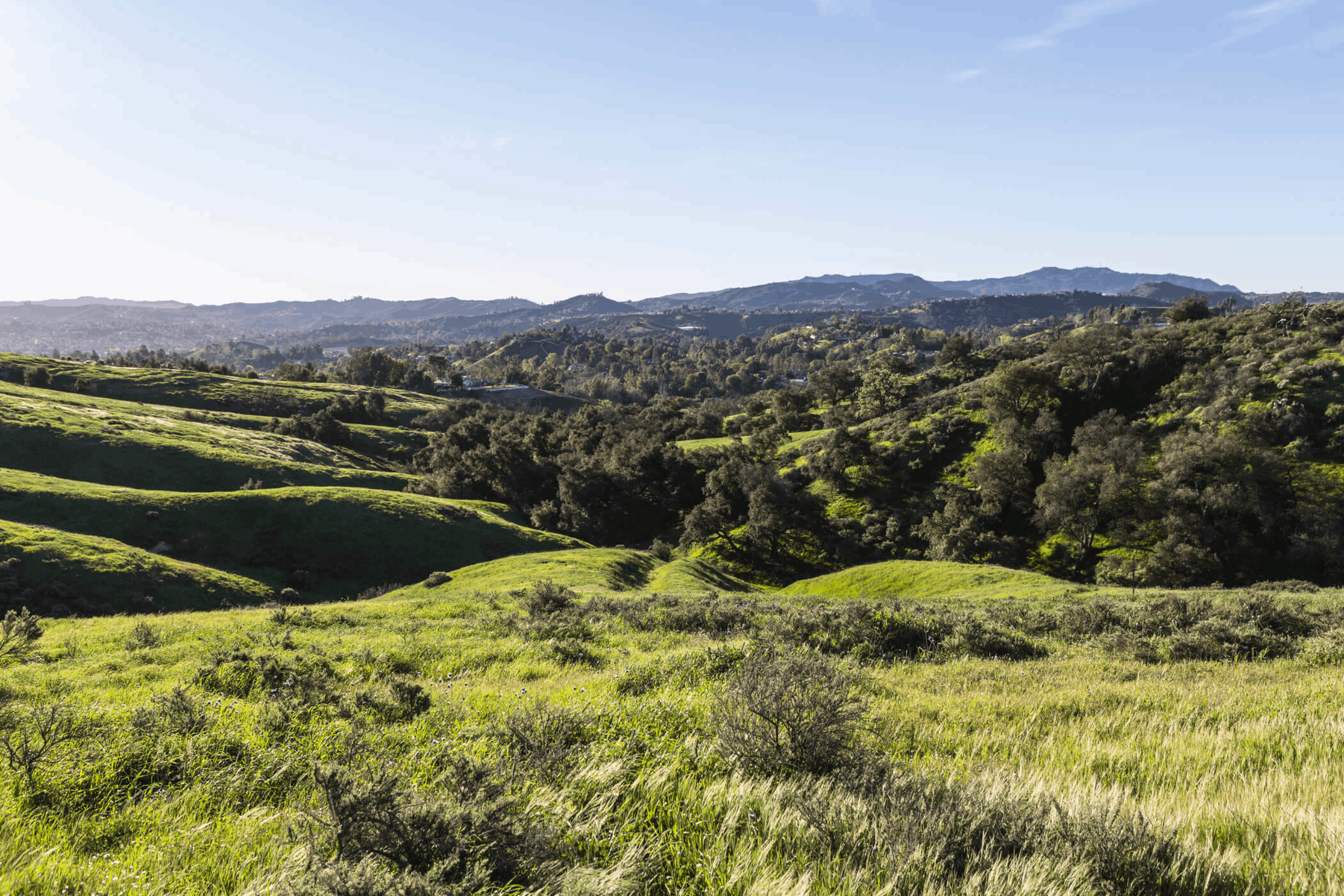 View towards West Hills and Woodland Hills in the San Fernando Valley region of Los Angeles, California.