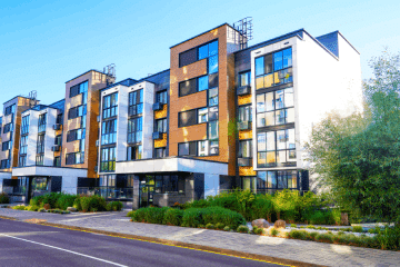 Row of modern apartments.