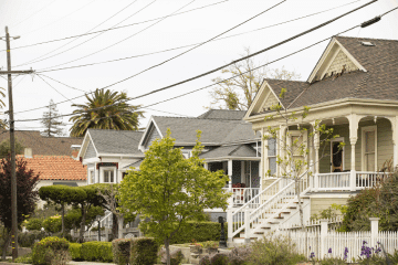 A row of colorful historic homes in Campbell, CA.