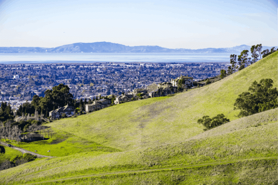 View towards the towns of east bay, San Francisco bay area, Hayward, California
